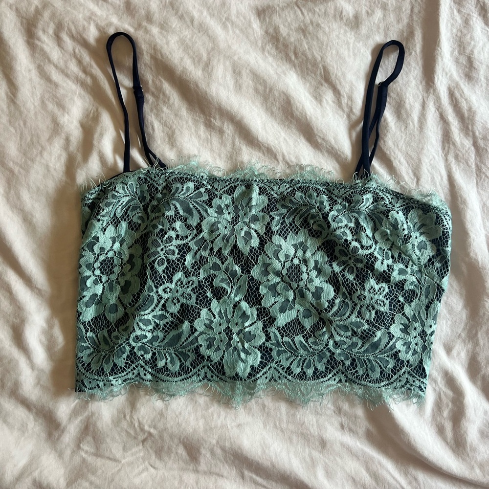 Intimately by Free People Teal Blue Lace Satin Bralette Crop Top XS/S